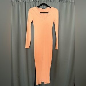 Boohoo Peach Summer Dress Midi Bodycon